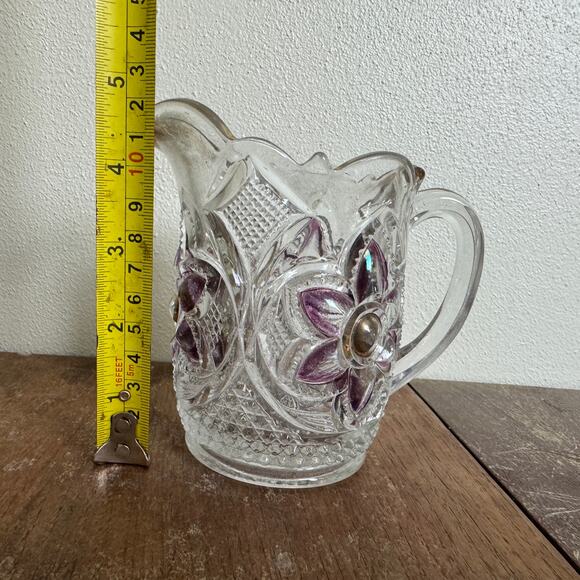 US‎ Glass Flower & Cane Antique 1895-1912 Purple Gold Flower Creamer - Picture 3 of 10